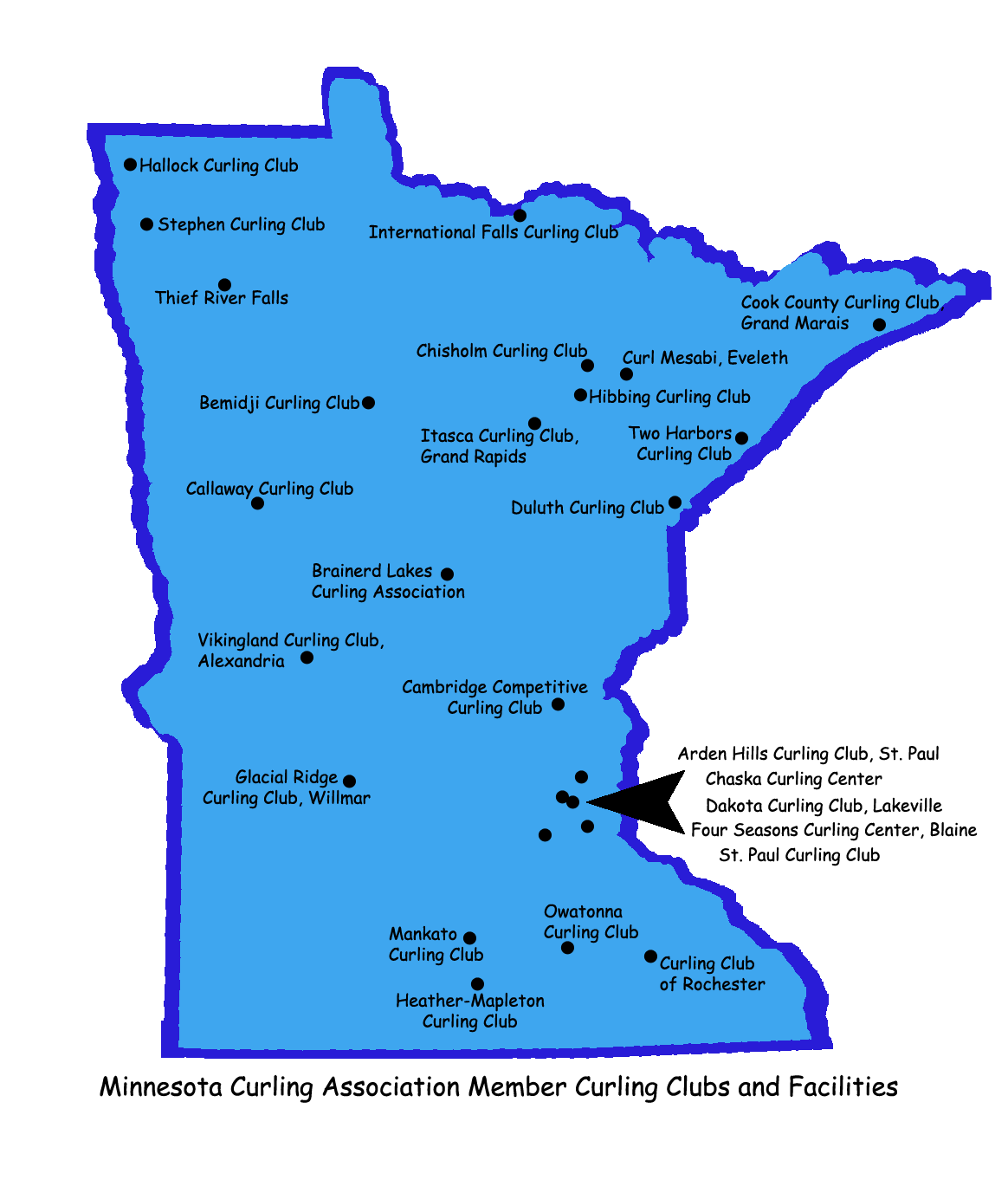 Map Of Clubs Minnesota Curling Association 1545